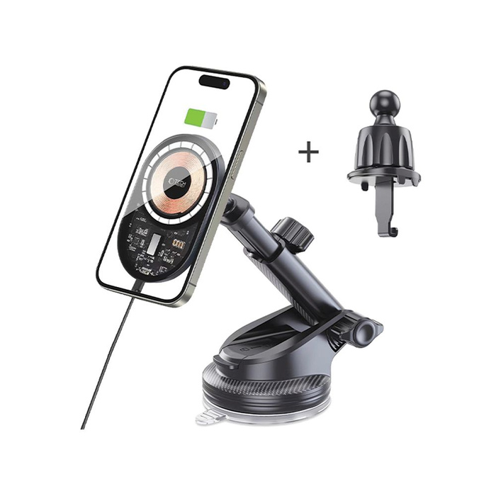TECH-PROTECT MM15W-V6 MAGNETIC MAGSAFE DASHBOARD & VENT CAR MOUNT WIRELESS CHARGER 15W BLACK