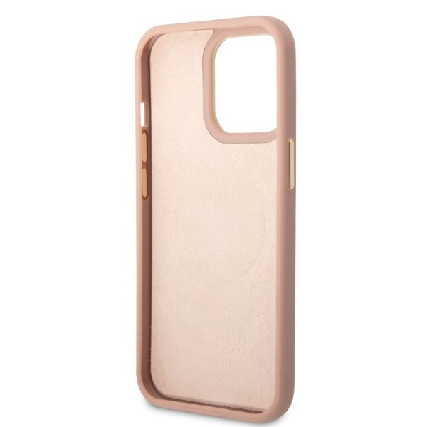 Case Guess iPhone 13 Pro / 13 6.1" pink/pink hardcase Peony Logo Plate MagSafe