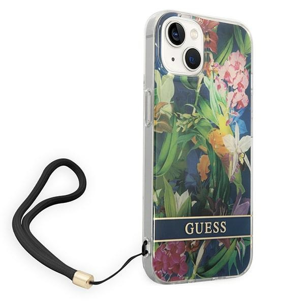 Guess GUOHCP14SHFLSB iPhone 14 6.1" blau/blau hartcase Flower Strap
