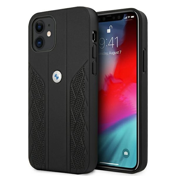 BMW Hülle Apple iPhone 12 Mini Leder Curve Perforate Schwarz Hardcase
