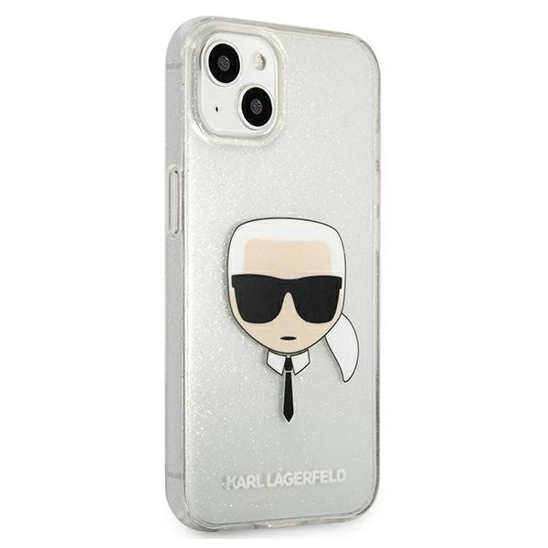 Cover KARL LAGERFELD Apple iPhone 13 Mini Glitter Karl's Head Silver Hardcase