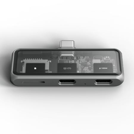Satechi Mobile XR Hub with microSD Reader - mobilny adapter USB-C (1x USB-C 100W PD; 2.0 data i audio, 1x USB-C DP 1.4 4K@60Hz; 3.0 10 Gbps, 1x czytnik kart micro SD UHS-I 33MB/s) (space gray)