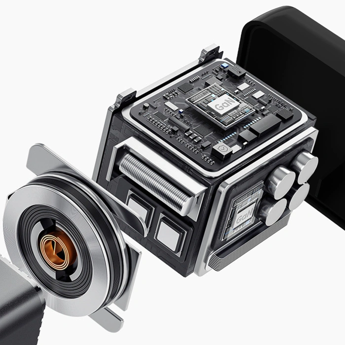 Ładowarka sieciowa Dudao A67EU GaN 67W z wbudowanym zwijanym kablem USB-C Power Delivery Quick Charge - czarna