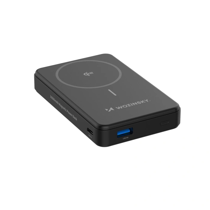 Powerbank Wozinsky WLWP-10KA0Y3S 22,5W PD Qi2 10000 mAh, z podstawką, 1x USB-A, 1x USB-C - czarny