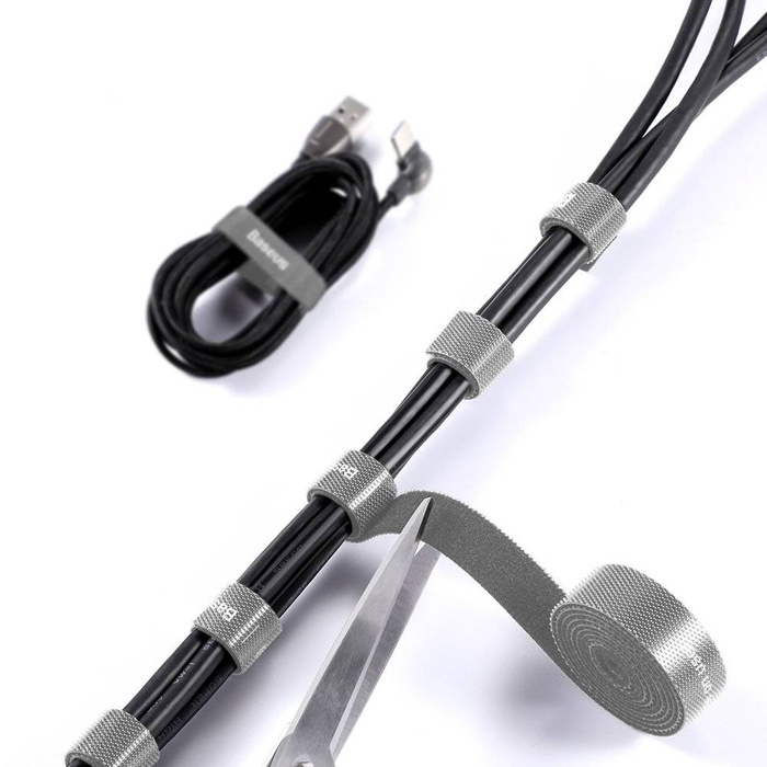 Baseus Rainbow Circle Hook and Loop Straps - Cinta de velcro Organizador de cables de velcro 3m gris (ACMGT-F0G)