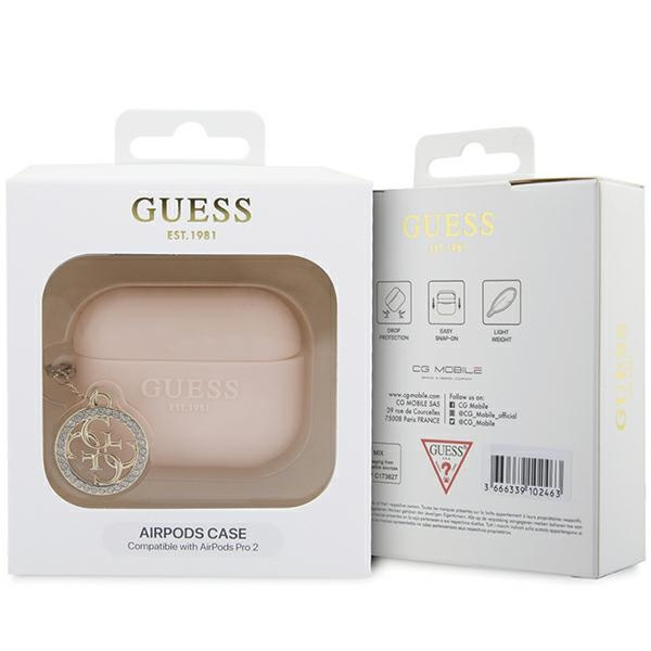 Guess GUAP23DSLGHDP Cubierta de los AirPods Pro 2 rosa/rosa 3D Rubber 4G Diamond Charm
