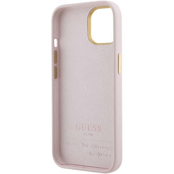 Guess GUHCP15SSMBSLP iPhone 15 6.1" rosa/rosa durocase Silicona Script Metal Logo &amp; Frame