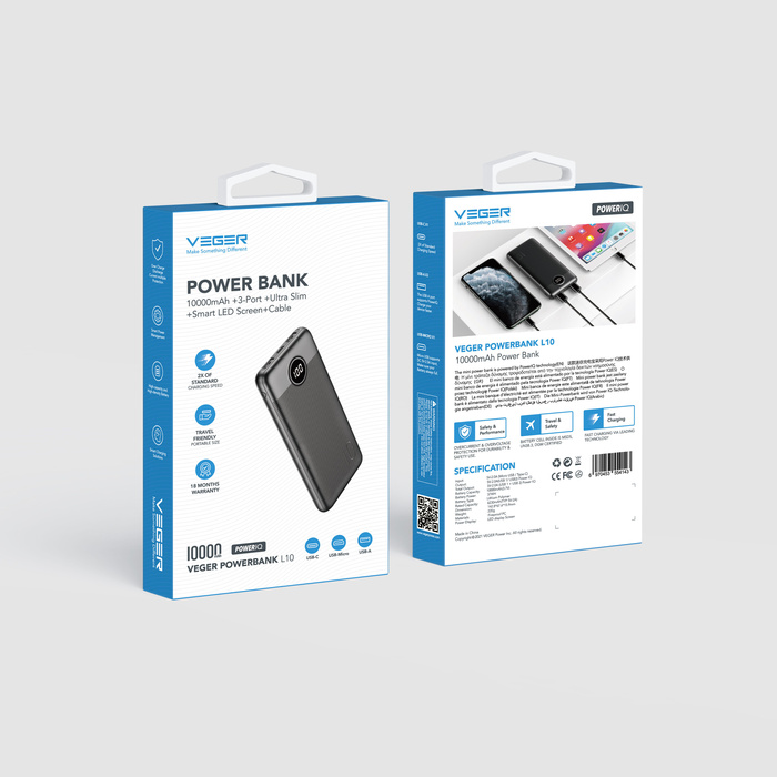 Powerbank Veger L10S (W1105PD) PD QC3.0 2A 20W 10000 mAh biały