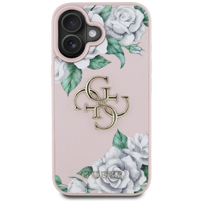 Etui Guess Grained Roses Big 4G logo do  iPhone 16 różowy