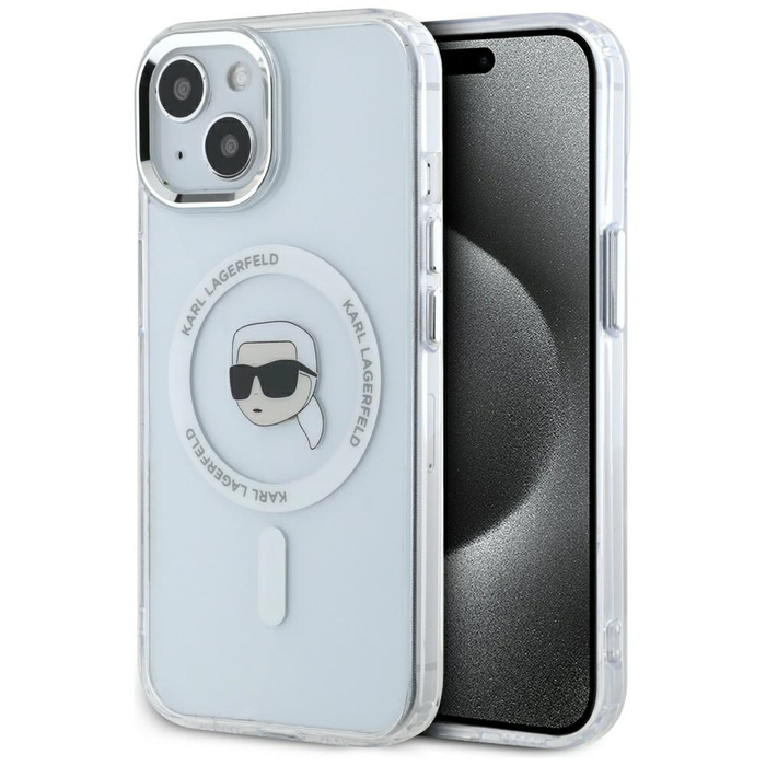 Etui Karl Lagerfeld IML Metal Karl Head   MagSafe do iPhone 15 Plus biały