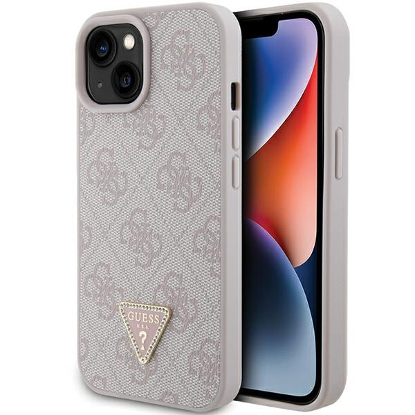 Guess GUHCP15SP4TDPP iPhone 15 6.1" rosa/rosa hartcase Leder 4G Triangle Strass