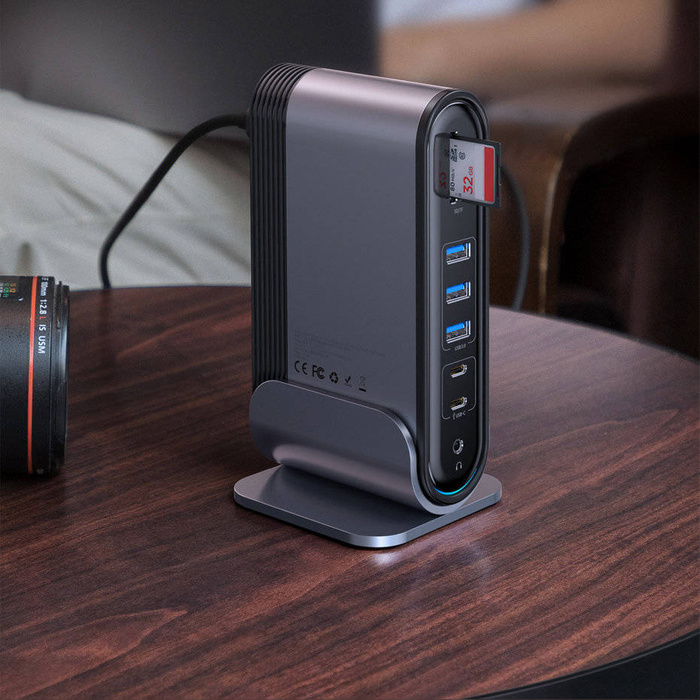 Baseus Multifunktions-HUB 3x USB 3.2 Gen 1 / 2x USB Typ C / SD und Micro SD Kartenleser / AUX / 2x DisplayPort / 2x HDMI / RJ45 1Gbps Power Delivery 100W (EU / CN / UK Steckerset) grau (CAHUB-DG0G)