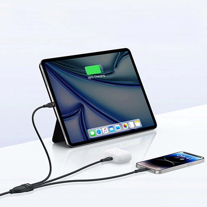 Baseus Flash Series 3 100W USB-C 3in1 Kabel - USB-C+USB-C+ Lightning 1,5m + 3 x 0,25m - schwarz
