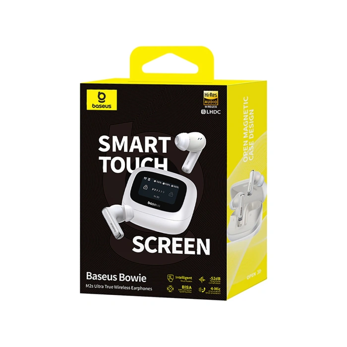 Słuchawki Baseus Bowie M2s Ultra TWS bezprzewodowe dokanałowe z interaktywnym ekranem - białe