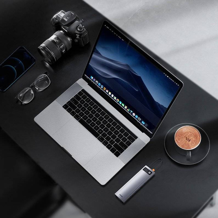 Baseus Metal Gleam 11in1 multifunctional HUB USB Type C - 3x USB 3.2 Gen 1 5Gbps / USB Type C PD 100W / 3,5 mm mini jack AUX / VGA Full HD 60Hz / 2x HDMI 4K 30Hz / TF and SD card reader / RJ45 1Gbps gray (CAHUB-CT0G)