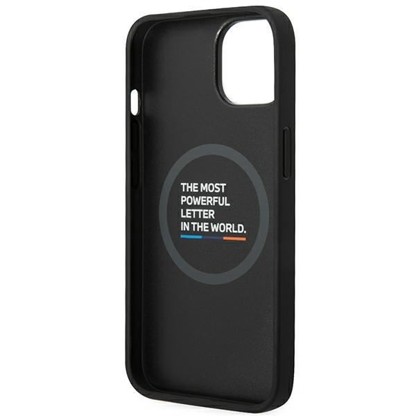 Hülle BMW BMHMP14S22PTDK iPhone 14 6.1" schwarz/schwarz Leder Stempel Tricolor MagSafe