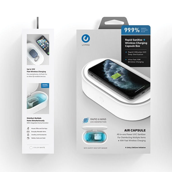 Stérilisateur UNIQ LYFRO Air Capsule UV-C Chargeur Induction 10W Blanc