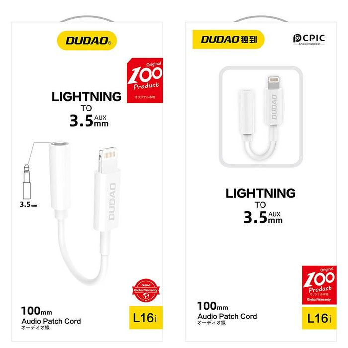 Dudao audio adaptér pro sluchátka z Lightning na mini jack 3,5 mm bílý (L16i white)