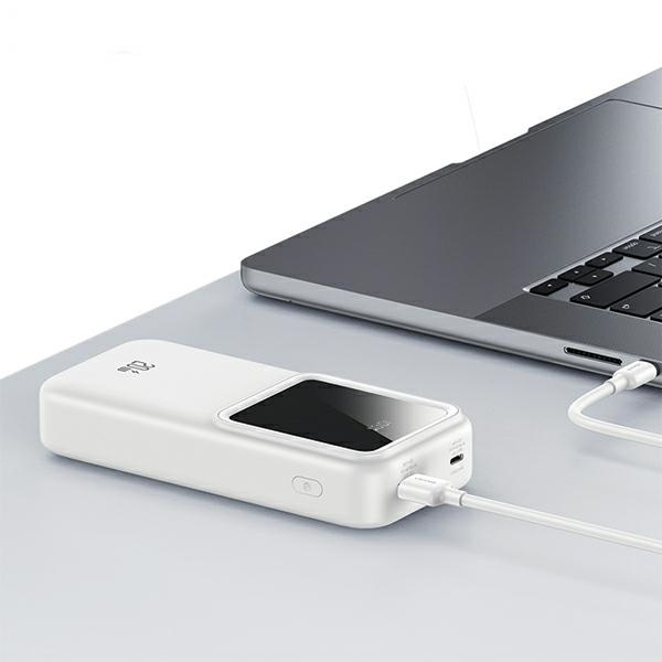 USAMS Powerbank z wbudowanymi kablami USB-C+Lightning 30000 mAh 20W PD+Qc 3.0 Fast Charge X-chel Series fioletowy/purple 30KCD21303 (US-CD213)