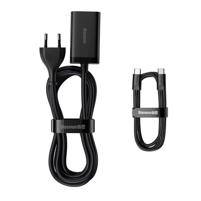 Baseus GaN3 Pro rychlá nabíječka GaN 2 x USB Type C / 2 x USB 65W PD, QC4.0 +, AFC + USB Type C - USB Type C kabel 1m černý (CCGP040101)