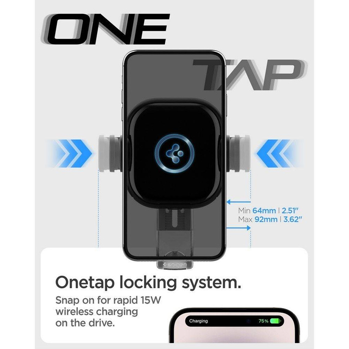 Support Spigen Uts12w Onetap Universal Vent Car Mount Wireless Charger Noir
