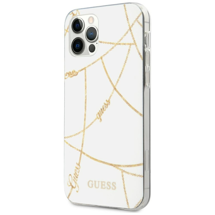 Telefontok GUESS Apple iPhone 12 Pro Max 6.7 Gold Chain Collection GUHCP12LPCUCHWH Fehér keménytokos táska