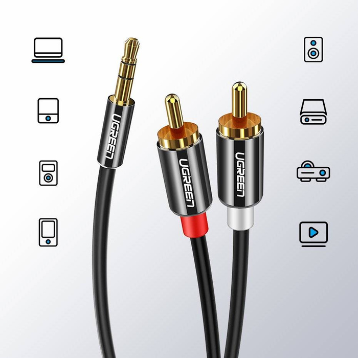 Zelený audio Kábel 3,5 mm mini jack - 2RCA 3m čierny (10590)