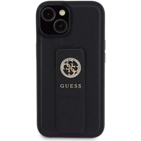 Etui Guess GUHCP15SPGSSADK iPhone 15 6.1" czarny/black hardcase Grip Stand 4G Saffiano Strass Case