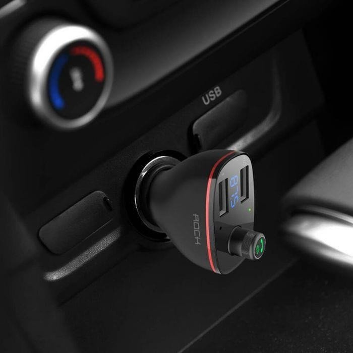 ROCK B300 2-PORTOVÁ USB NABÍJEČKA DO AUTA + FM VYSÍLAČ ČERNÁ