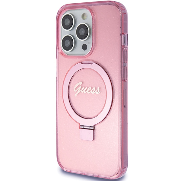 Etui Guess GUHMP15XHRSGSP iPhone 15 Pro Max 6.7" różowy/pink hardcase Ring Stand Script Glitter MagSafe Case