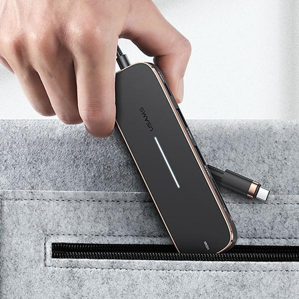 USAMS Adapter HUB 2xUSB + USB-C + HDMI + Micro SD+SD black/black SJ575HUB01 (US-SJ575)