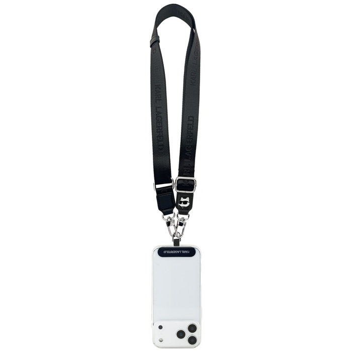Uniwersalna smycz Karl Lagerfeld         Universal Strap Tether Patch Choupette Metal Logo czarny