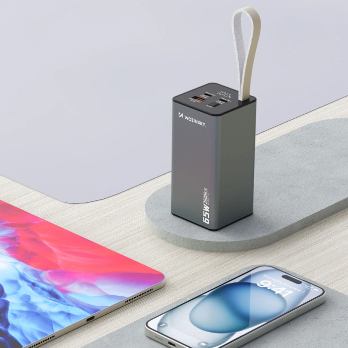 Powerbank Wozinsky K65+ 65W 30000mAh 2x USB-C, 1x USB-A 65W - szary