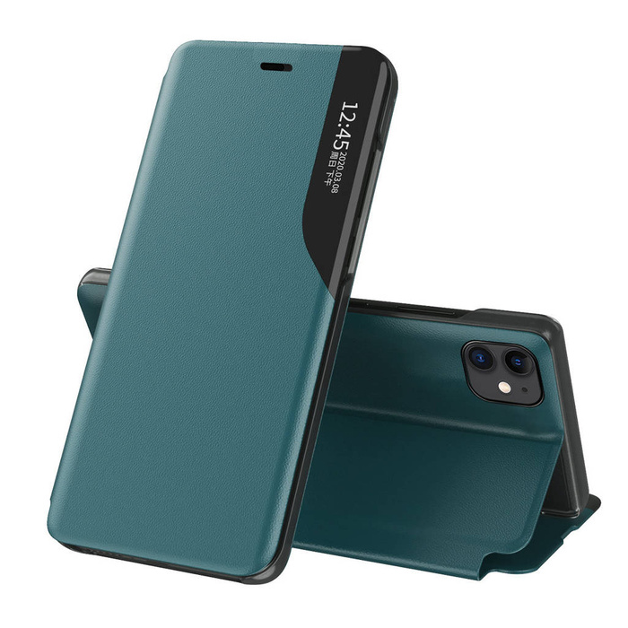 Elegantní pouzdro z ekokůže View Case pouzdro s klopou a funkcí stojánku iPhone 13 Pro Max green