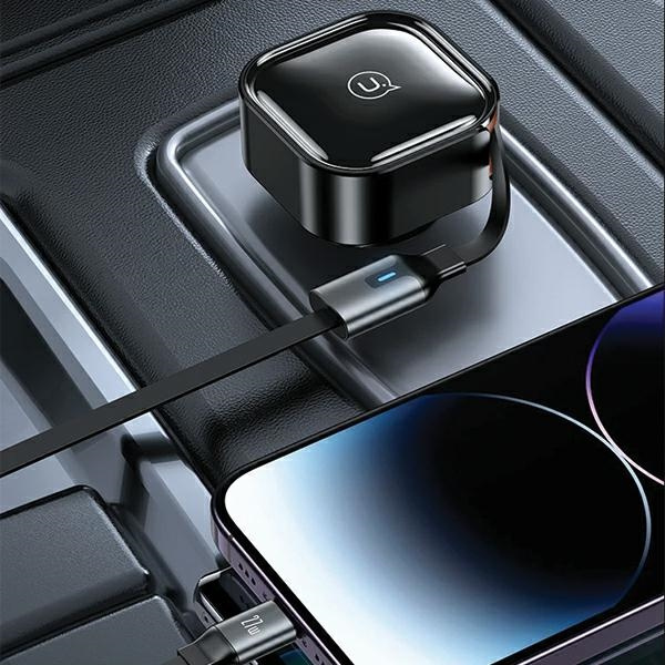 USAMS Ład. sam. ze zwijanym kablem 1xUBS-C+1x Lightning C41 PD 30W Fast Charge czarny/black CC219CC01 (US-CC219)