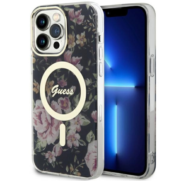 Case Guess GUHMP14XHCFWSK iPhone 14 Pro Max 6.7" black/black hardcase Flower MagSafe Case