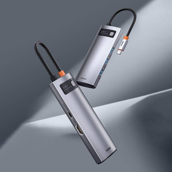 Baseus Metal Series multifunkčný USB HUB 5v1 USB Type C PD 100W HDMI sivý (WKWG020013)