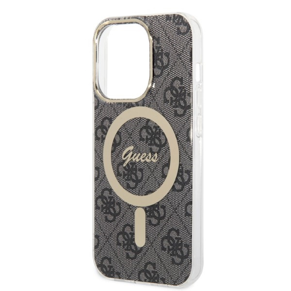 Sada Pouzdro Guess Case+ nabíječka iPhone 14 Pro 6,1" černá/černá hard case 4G Tisk MagSafe