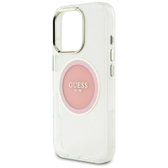 Etui Guess IML Metal Colored Circle      Classic Logo MagSafe do iPhone 16 Pro Max różowy