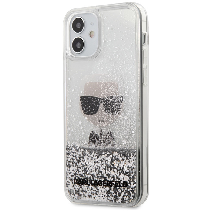 Coque KARL LAGERFELD Apple iPhone 12 Mini Iconik Liquid Glitter KLHCP12SGLIKSL Silver Hardcase