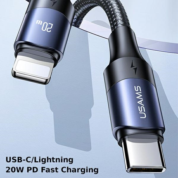 Kábel USAMS U71 USB-C do Lightning 1,2 m 20 W rýchle nabíjanie PD čierny / čierny SJ521USB01 (US-SJ521)