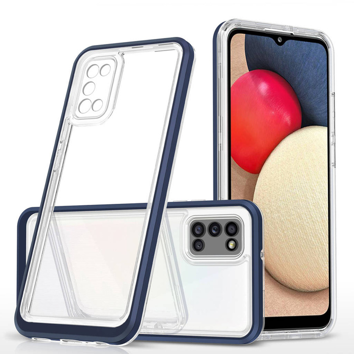 Cover trasparente 3in1 per Samsung Galaxy A03s (166) frame gel cover blu