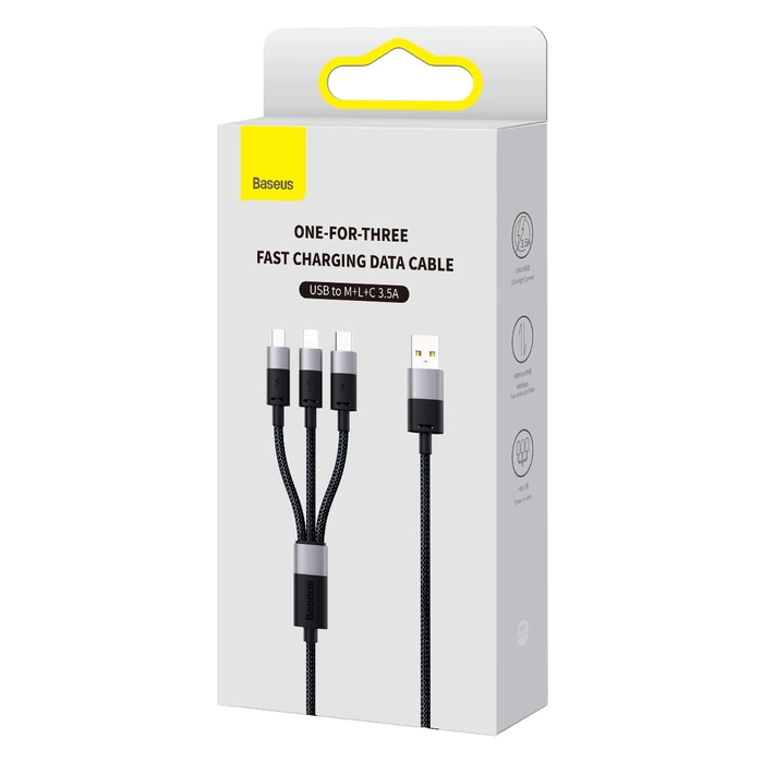 USB 3 en 1 - micro USB / Lightning / USB C 3.5A Cable de 1,2 m Baseus StarSpeed - negro
