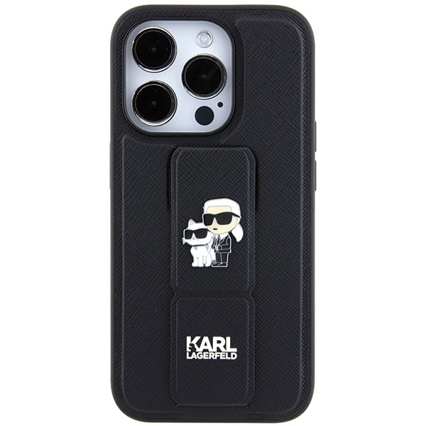 Etui Karl Lagerfeld KLHCP14LGSAKCPK iPhone 14 Pro 6.1" czarny/black hardcase Gripstand Saffiano Karl&Choupette Pins Case