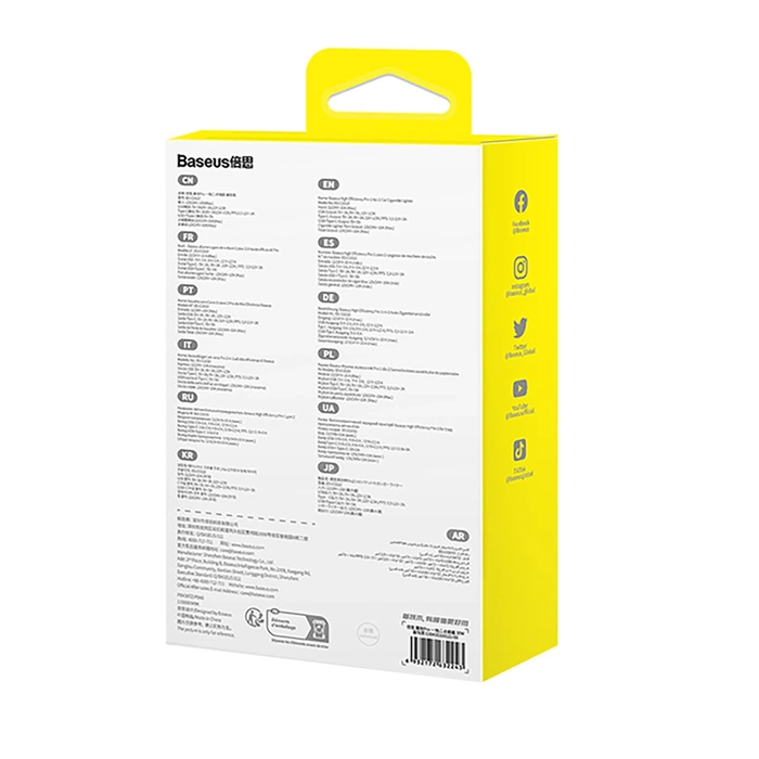 Baseus High Efficiency Pro 2x Zigarettenanzünder-Adapter mit USB-A USB-C 30W Ladegerät – Schwarz