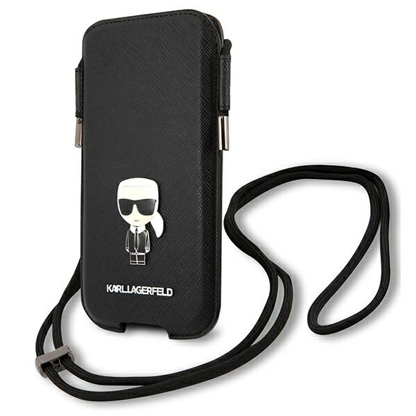 Karl Lagerfeld Kabelka KLHCP12LOPHKMK 6,7" černá/černá tvrdácase Saffiano Ikonik Kar`s