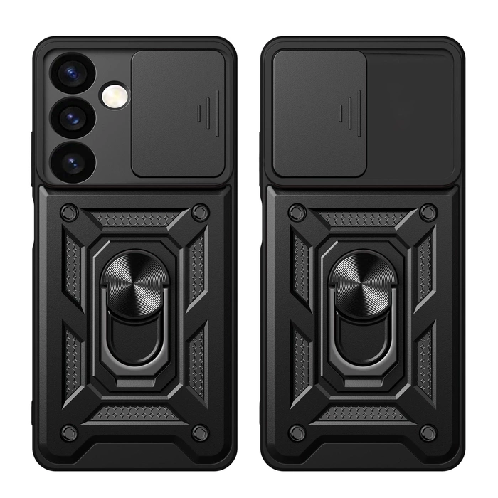 Coque blindée Hybrid Armor Camshield pour Samsung Galaxy S24 avec cache caméra - noir