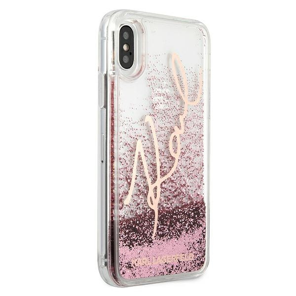 Puzdro KARL LAGERFELD Apple iPhone X Xs Glitter Signature KLHCPXTRKSRG Ružové zlato Case