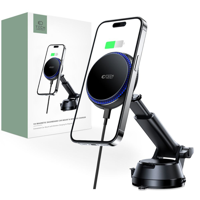 TECH-PROTECT MM15W-V4 MagNETIC MagSafe DASHBOARD CAR MOUNT WIRELESS CHARGER 15W BLACK