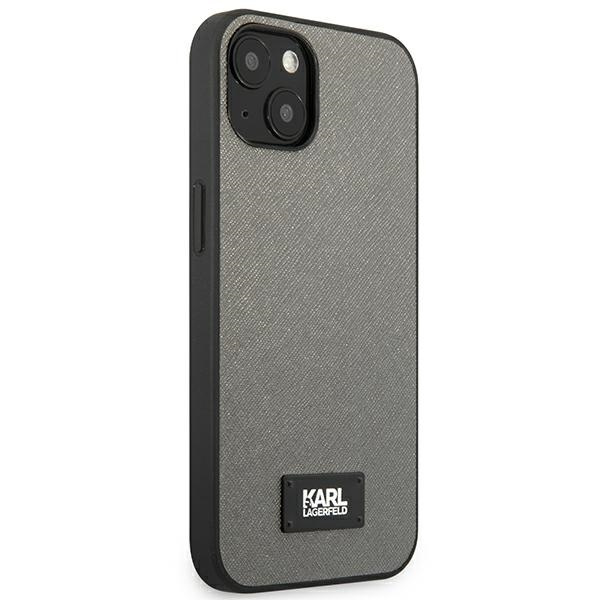 Hülle KARL LAGERFELD Apple iPhone 13 Mini Saffiano Plakette Silber Hartcase